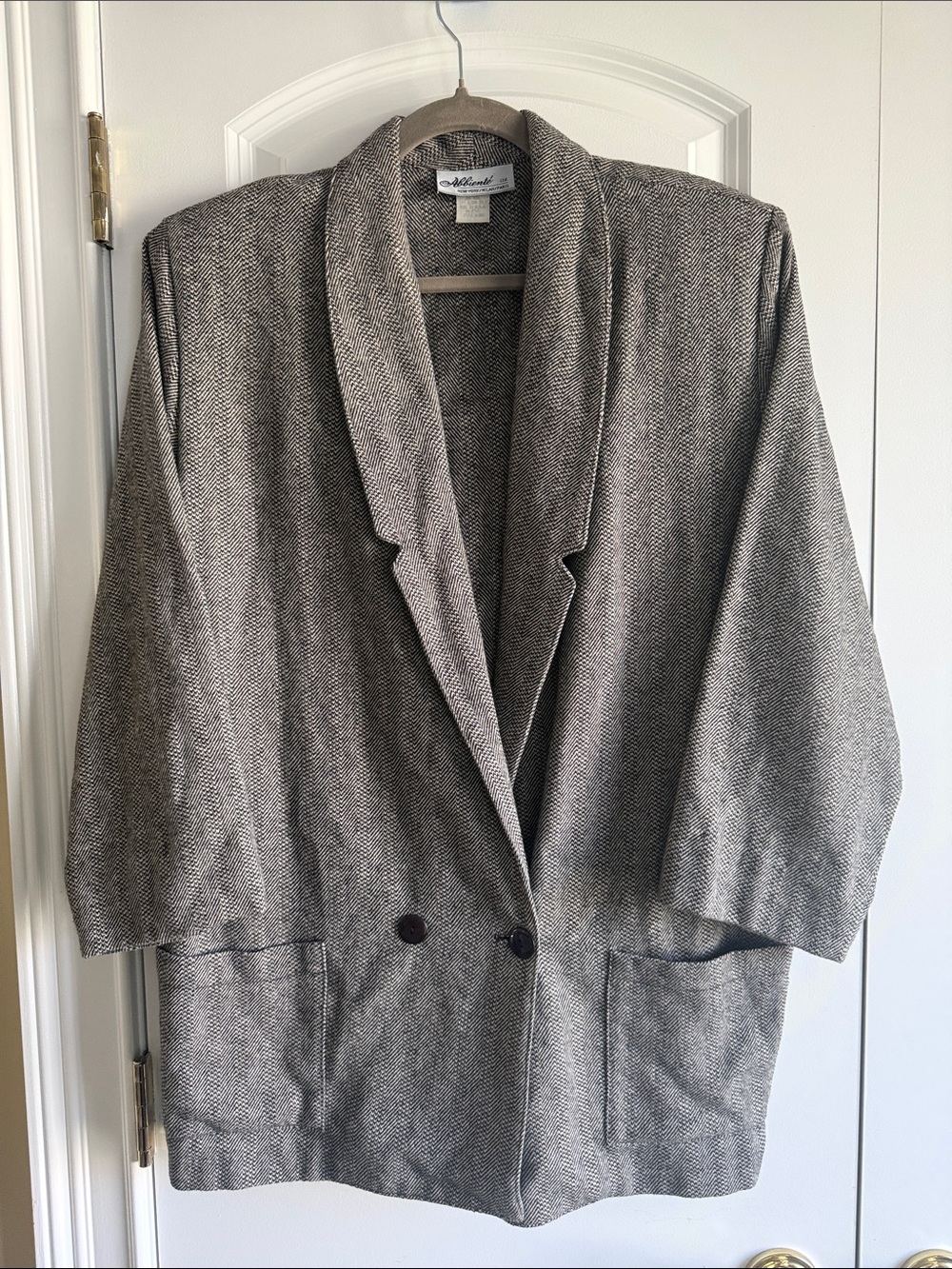 VTG Abbienté Gray Herringbone Wool Blend Button Blazer Jacket, Pockets, S, EUC!